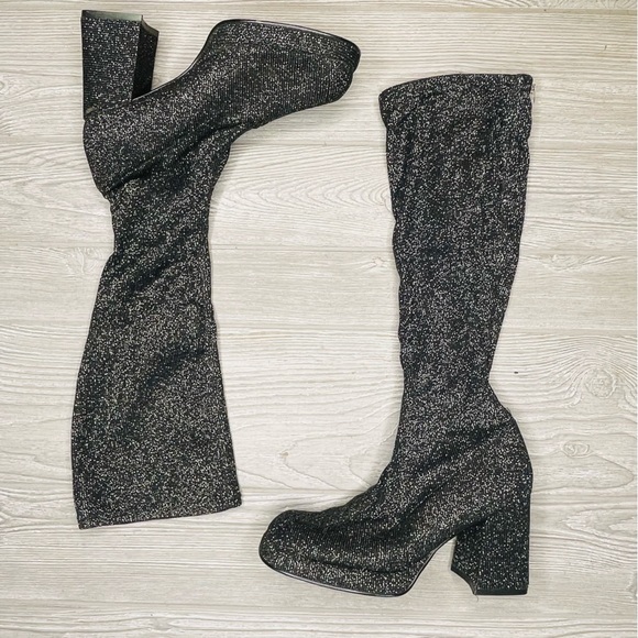 Wild rose cloth retro go go boots 70s inspired cosplay costume glitter black 9 - Picture 10 of 10